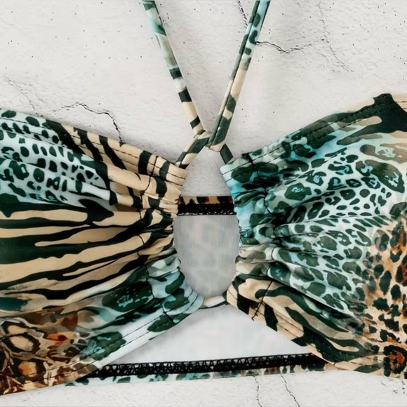 Leopard Zebra Print Bandeau Side Tie Bikini Set - Picture 5 of 8